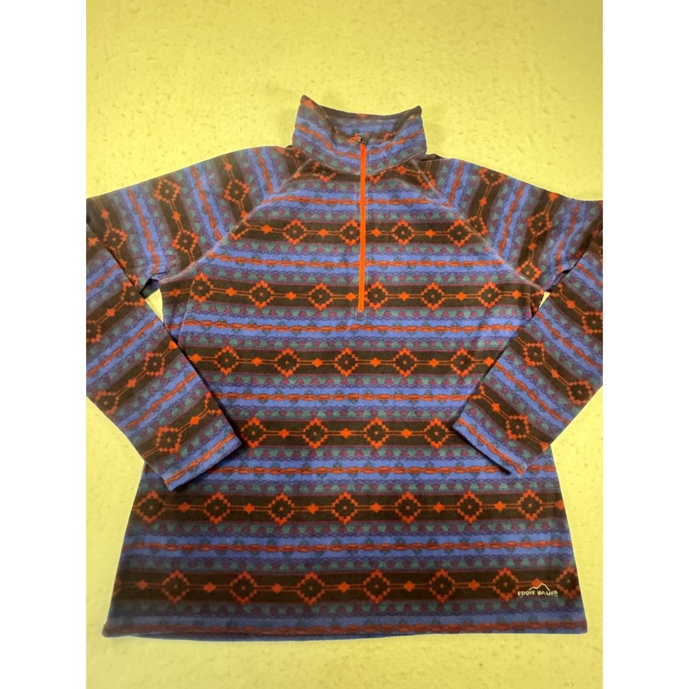 Eddie Bauer Jacket Womens XL Multicolor Aztec Fleece Quarter Zip Raglan Sleeve